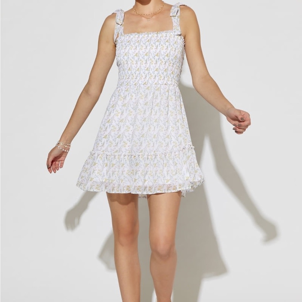 Francesca’s Joie Smock Top Floral A Line Bow Tie Strap Mini Dress white small
